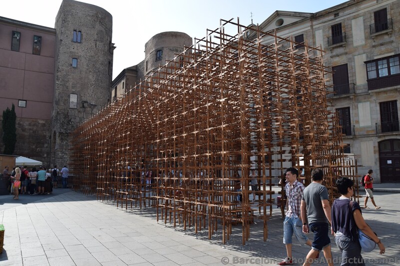 Wooden Sticks Cubic Sculpture next to Barcelona Cathedral.jpg