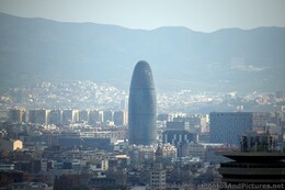 Torre Agbar building seen from Montjuic.jpg