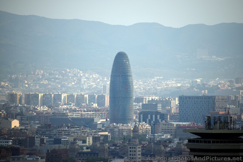 Torre Agbar building seen from Montjuic.jpg